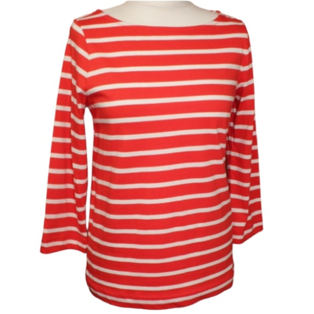 Woolovers Top Womens Small Organic Cotton Boat Neck 3/4 Sleeve Striped Coastal